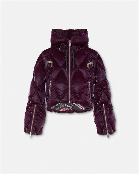 versace baroque pattern hooded jacket|Baroque Buckle Puffer Jacket Purple .